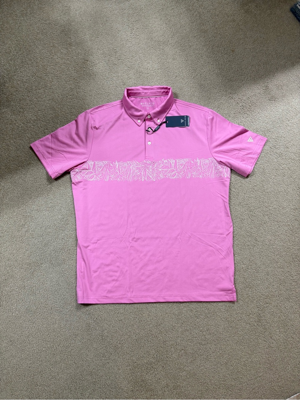Maelreg Men's Pink Short-Sleeve Polo with Tropical Design XL